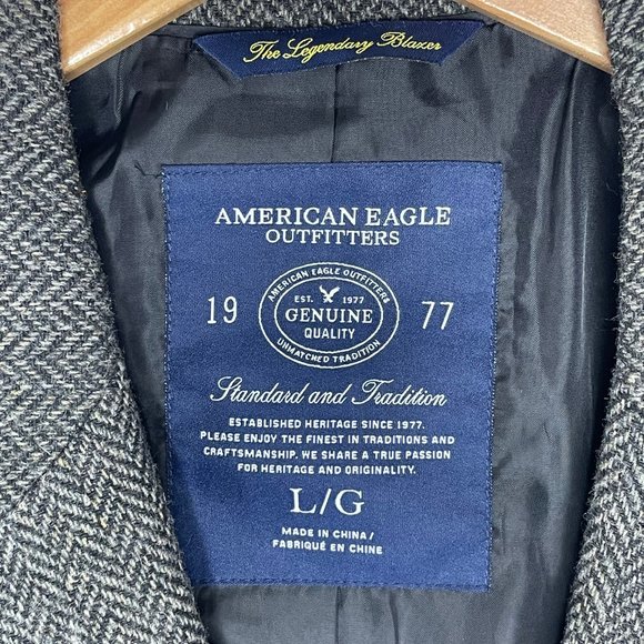 Abercrombie & Fitch Men’s L Wool Blend Herringbone Gray Tweed Blazer - Picture 3 of 15